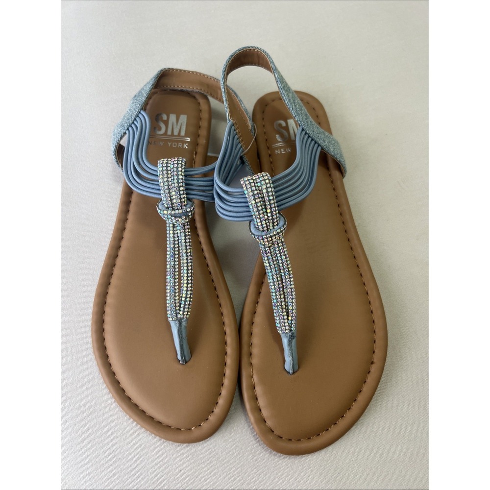 NWT SM New York Baby Blue and Rhinestone Flat Flip Flops Size 7M